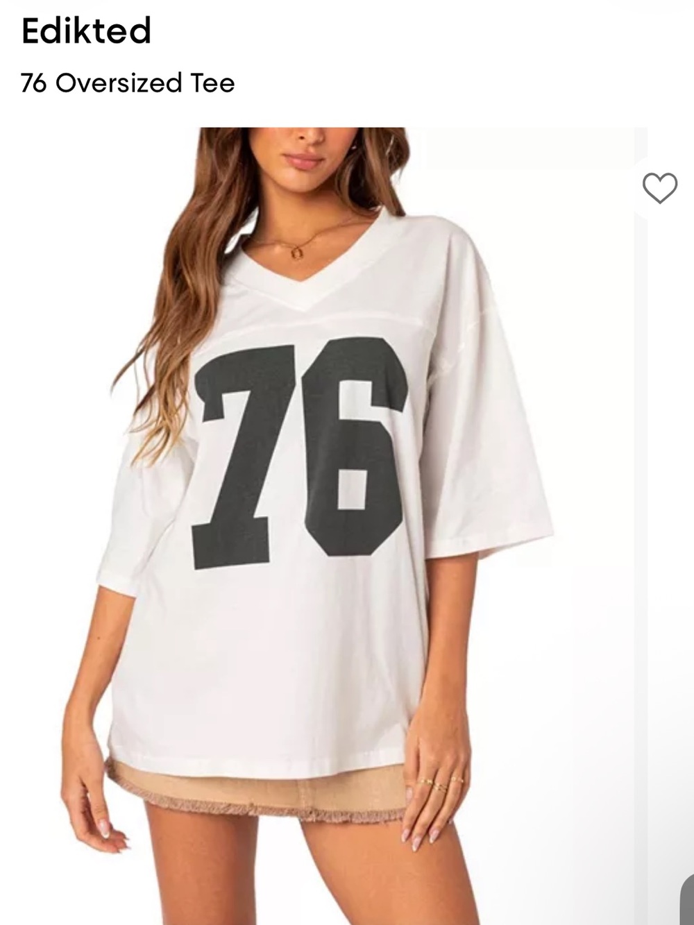 Edikted White Oversized V-Neck Tee with Black '76' Graphic